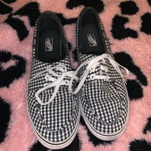 Black and white checkered/plaid vans